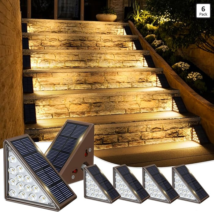 Solar Step Lights for Outside, 6pack Solar Stair Lights Outdoor Waterproof IP67, Outdoor Deck Ste... | Amazon (US)