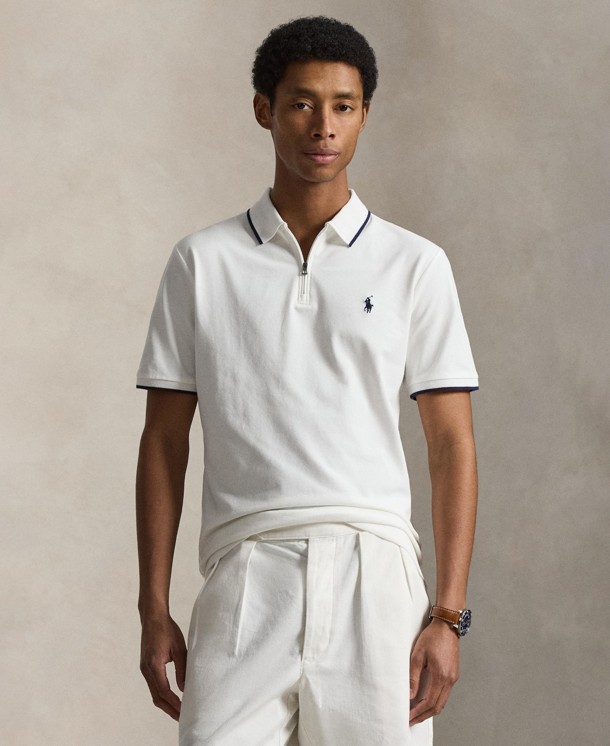 Polo Ralph Lauren Men's Classic-Fit Stretch Mesh Zip Polo Shirt - White | Macy's