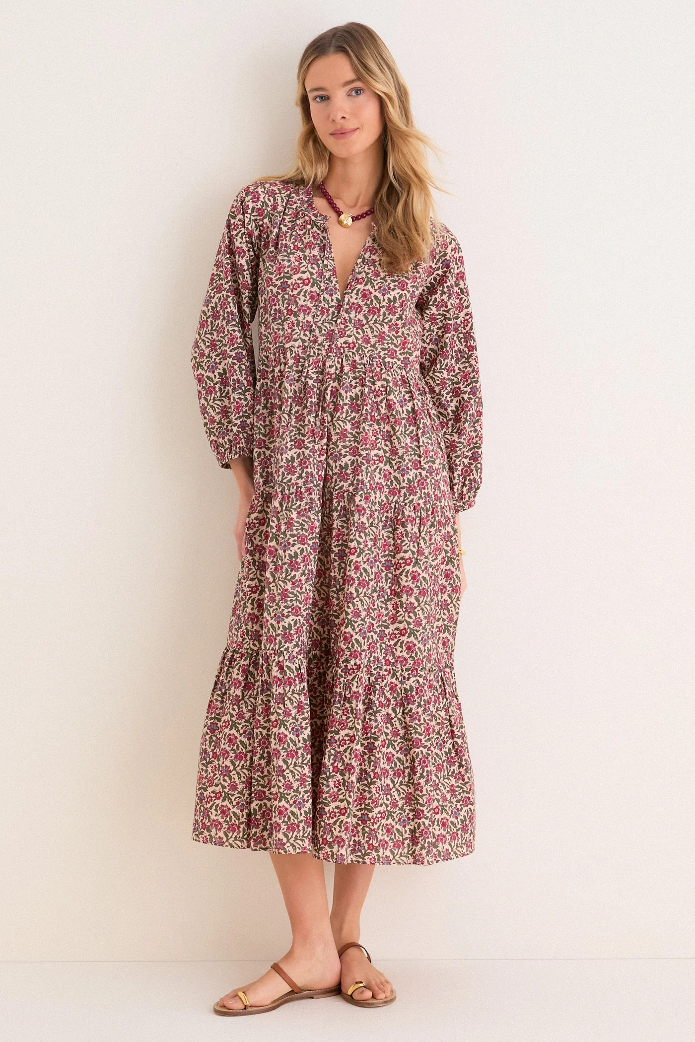Framboise Floral Long Sleeve Salty Paloma Caftan | Tuckernuck (US)