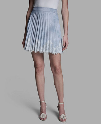 Women's Lace Trim Pleated Mini Skirt | Macy's