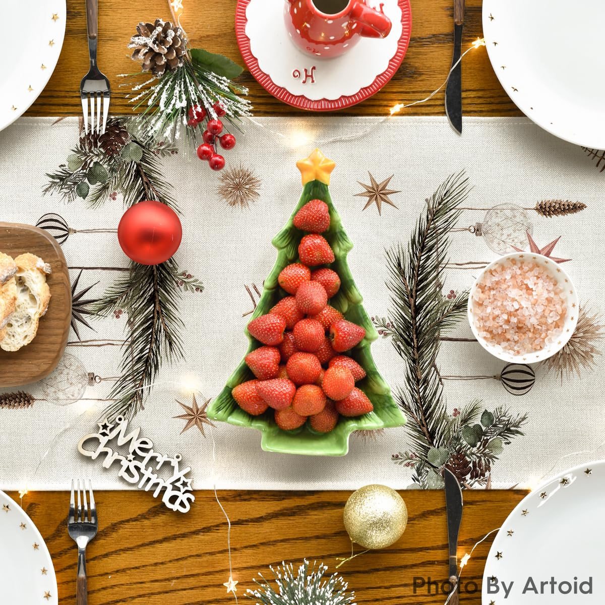 Artoid Mode Xmas Trees Holly Pine Cone Merry Christmas Table Runner, Seasonal Winter Kitchen Dini... | Amazon (US)