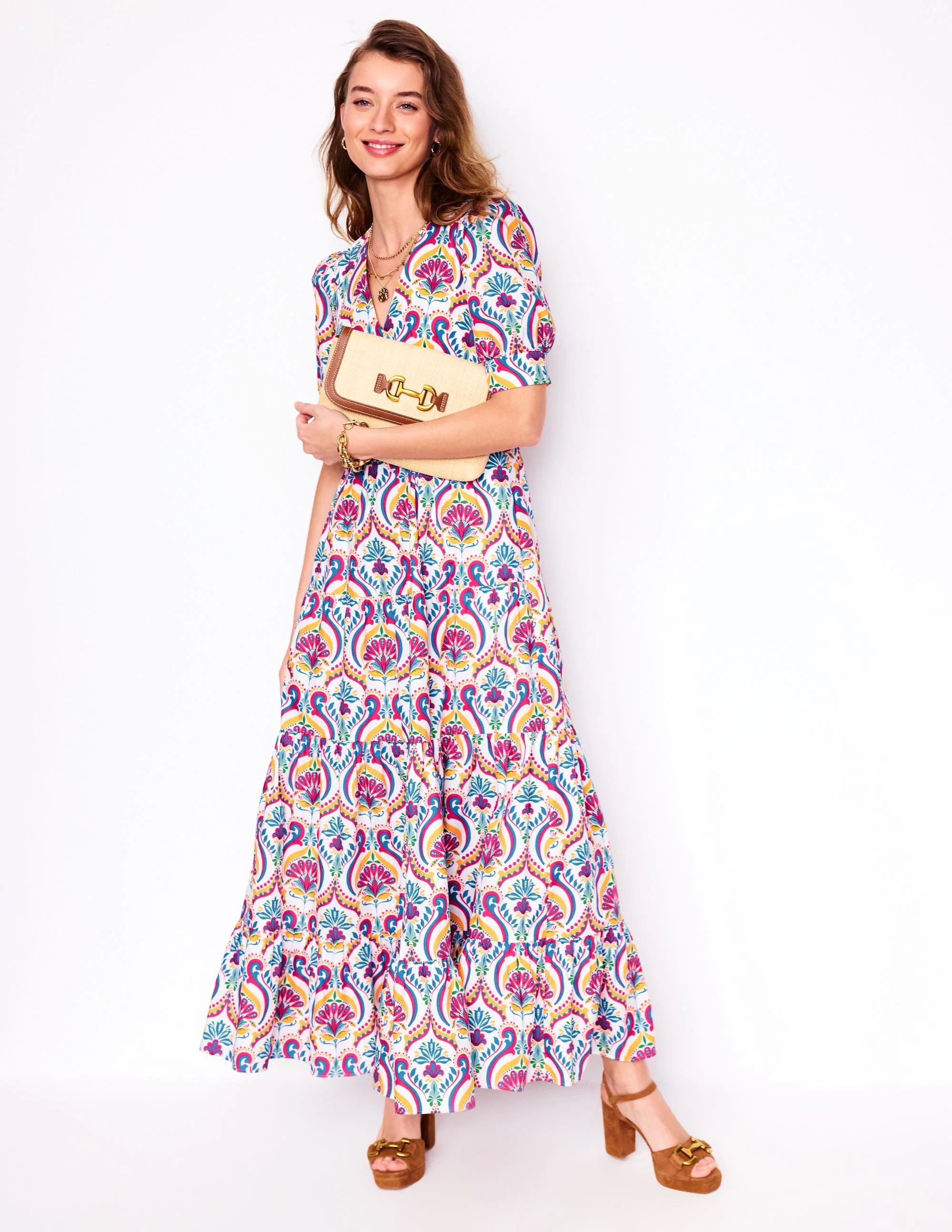 Bella Puff Sleeve Maxi Dress-Multi, Ornamental Floral | Boden UK