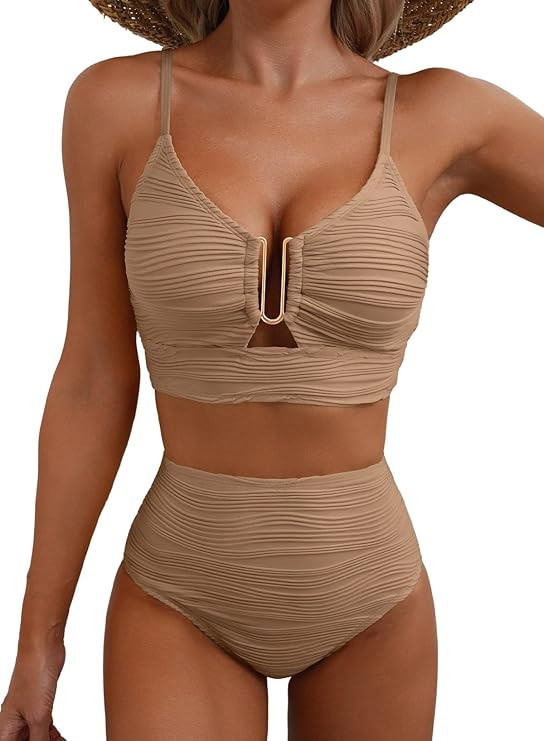 Herseas 2 Piece Bikini Set U-Wire Cutout Popular Swimsuit High Waisted Textured 2026 Summer Beach... | Amazon (US)