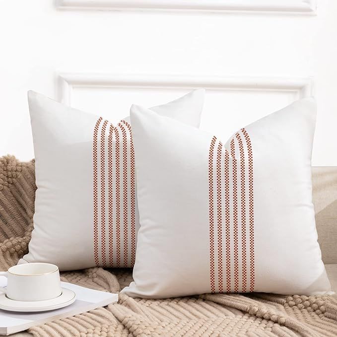 YCOLL Farmhouse Pillow Covers 20x20, Boho Throw Pillow Covers Set of 2, Burnt Orange Striped Line... | Amazon (US)
