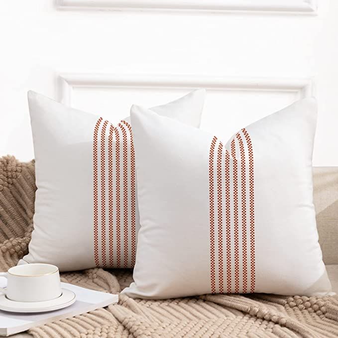 YCOLL Farmhouse Pillow Covers 20x20, Boho Throw Pillow Covers Set of 2, Burnt Orange and Cream St... | Amazon (US)