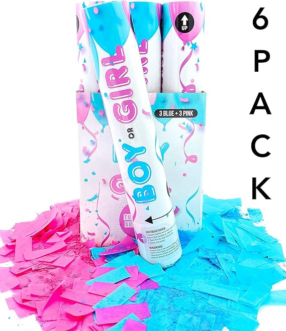 6 Piece TUR Party Supplies Authentic Gender Reveal Confetti Popper (12 Inch) in Decorative Box - ... | Amazon (US)