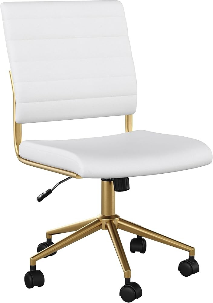 Martha Stewart Ivy Armless Swivel Task Chair for Home Office in White Faux Leather with Polished ... | Amazon (US)