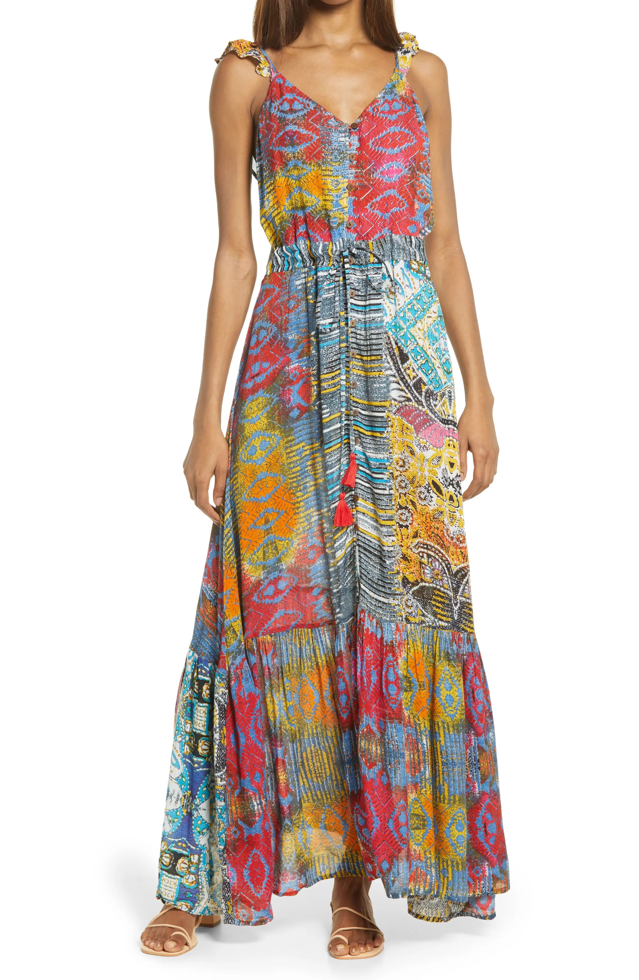 Women's Raga Tito Ruffle Strap Maxi Dress, Size Small - Blue | Nordstrom
