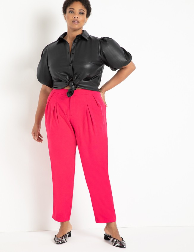 Pleat Detail Trouser - Bright Rose | Eloquii