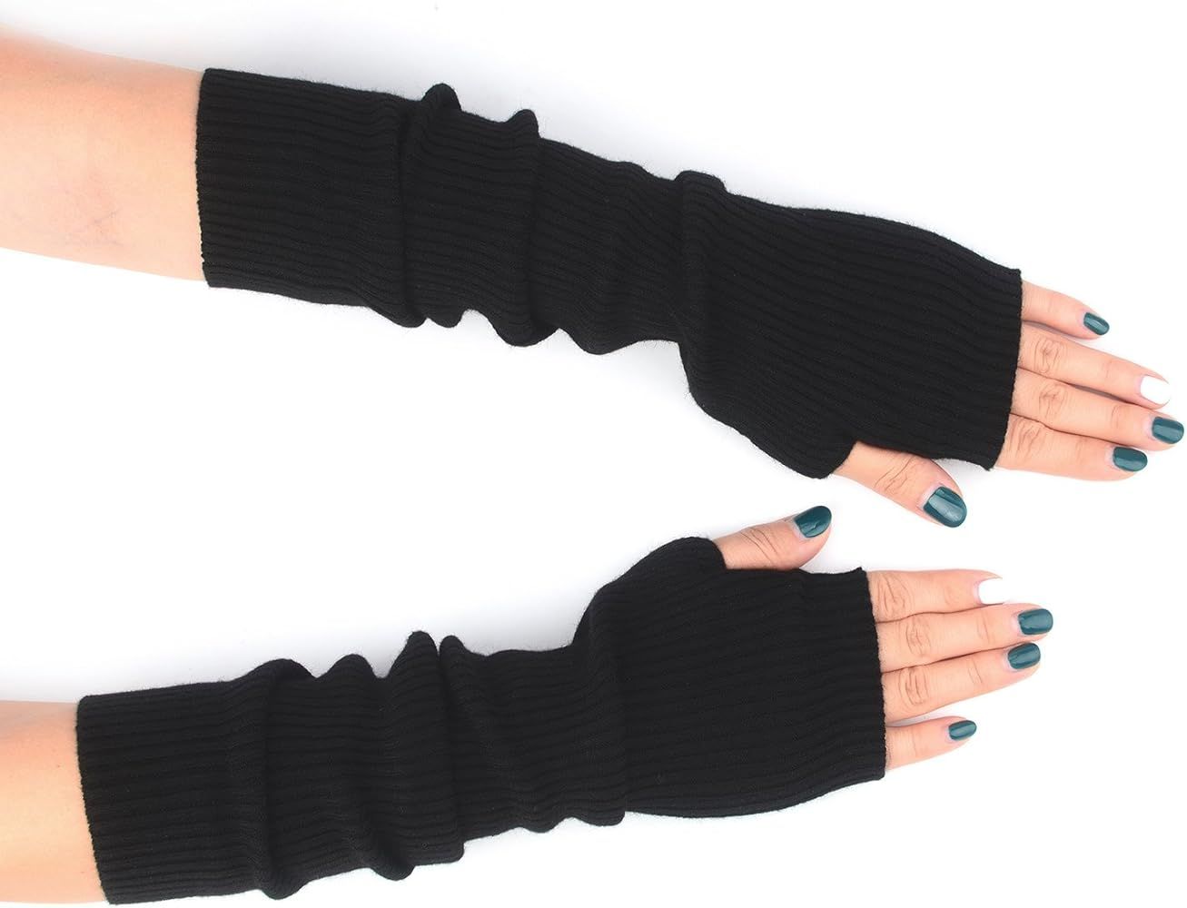 F Flammi Cashmere Blended Arm Warmer Winter Fingerless Gloves Knit Mitten Gloves Wrist Warmer wit... | Amazon (US)