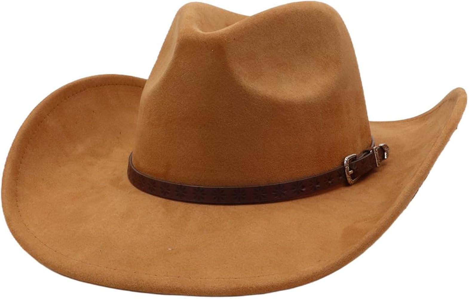 Western Cowboy Hat for Women Men Wide Brim Cowgirl Hat with Belt Buckle Suede Cowboy Hat Fedora H... | Amazon (US)
