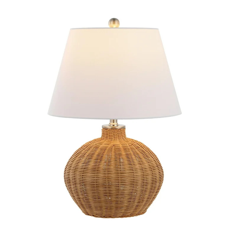 SAFAVIEH Juana 22 in. Coastal Nickel Rattan Table Lamp with White Cotton Shade - Walmart.com | Walmart (US)