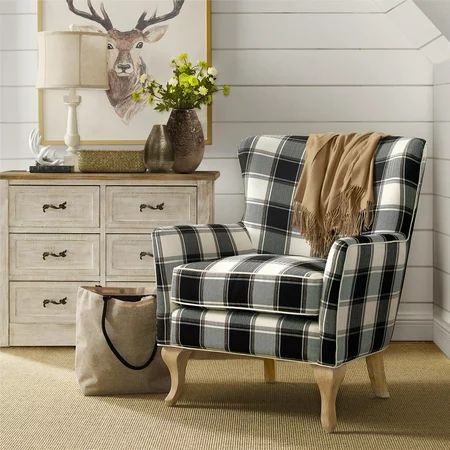 Dorel Living Middlebury Checkered Pattern Accent Chair, Black & White Checkered - Walmart.com | Walmart (US)