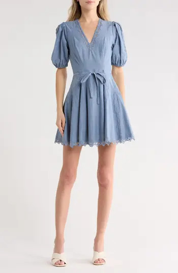 Ulla Johnson Camilla Mesh Detail Cotton Minidress in Chambray at Nordstrom Rack, Size 0 | Nordstrom Rack