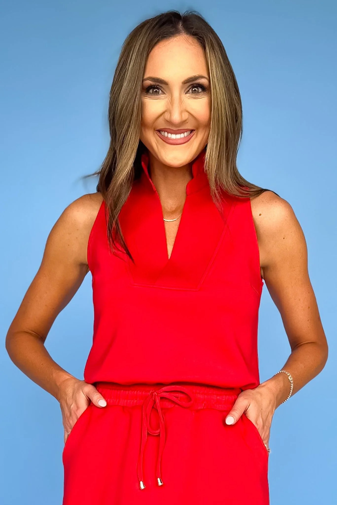 SSYS Peyton Sleeveless Scuba Frill Neck Top In Red | Shop Style Your Senses