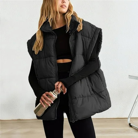 Black Puffer Vest Women Winter Padded Lightweight Puffy Puffer Vest Stand-Up Collar Fluffy Sleeveless Outerwear Jacket Black M Clearance Sale | Walmart (US)