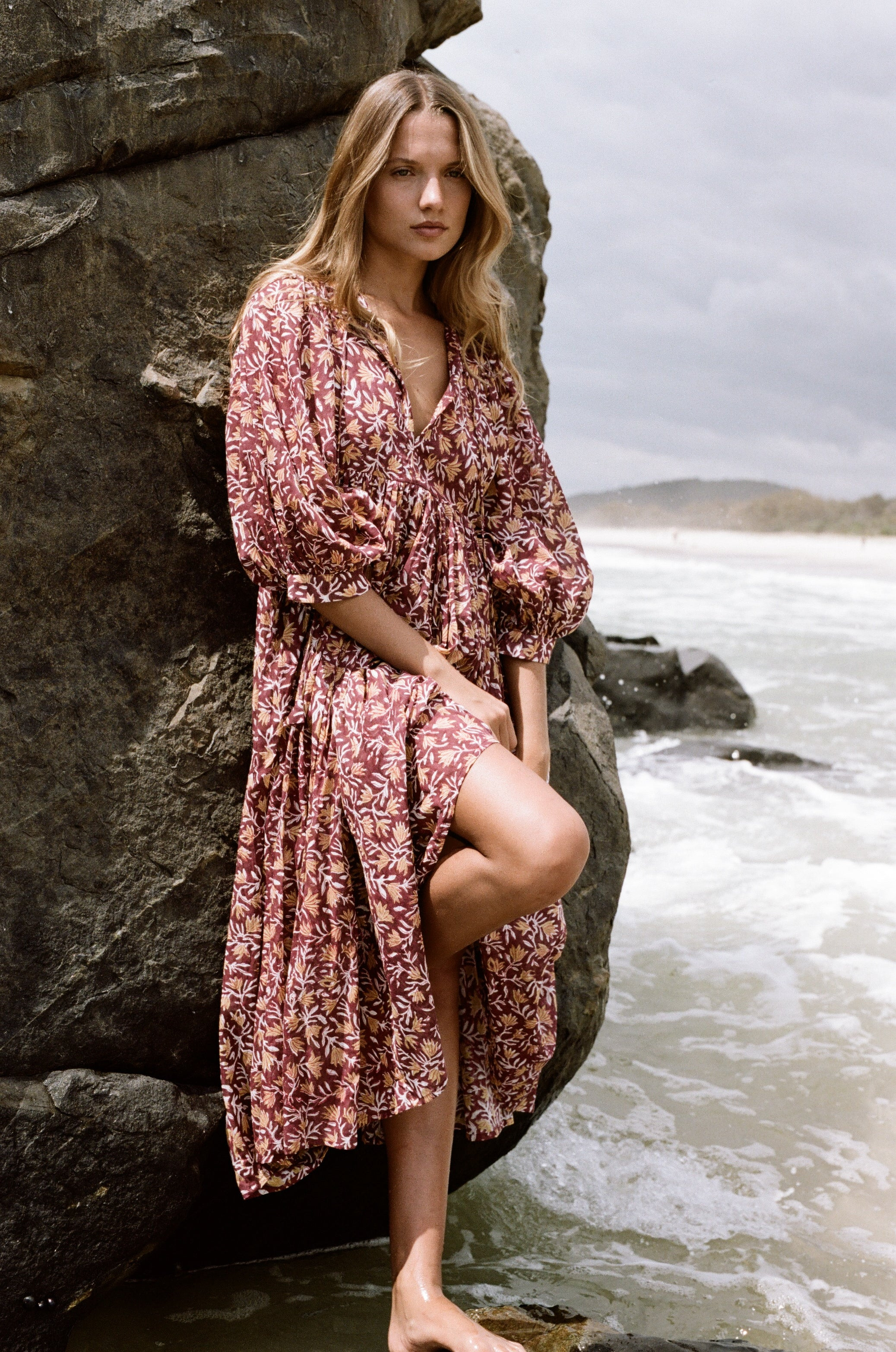 Kyra Midi Dress ~ Sumac | Hand Block Printed Cotton Dress | Daughters of India