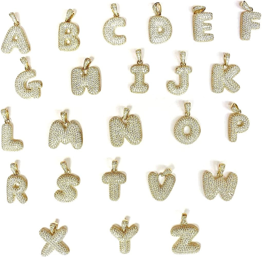 WJD Exclusives Conjunto de micro pavé de oro amarillo sólido de 10 quilates con colgante inicia... | Amazon (US)