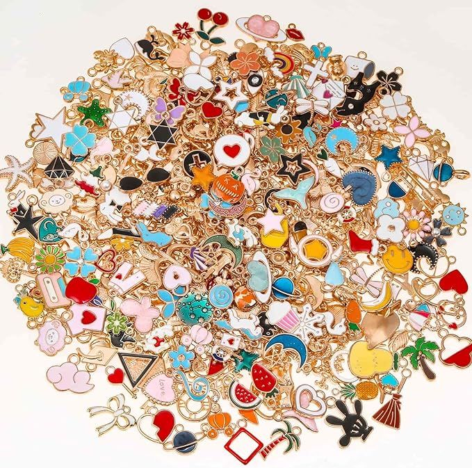 400Pcs Charms for Jewelry Making, Assorted Enamel Bracelet Bangle Charms, Mixed Bulk Metal Neckla... | Amazon (US)