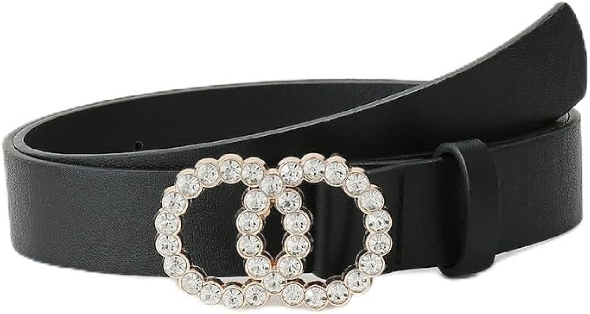 COTIM COYIN Women's Rhinestone circle Buckle Belt, Skinny Leather Belts for Jeans Dress Pants | Amazon (US)