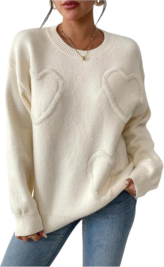 Verdusa Women's Heart Oversized Sweaters Cozy Pullovers Trendy Fall Knit Tops | Amazon (US)