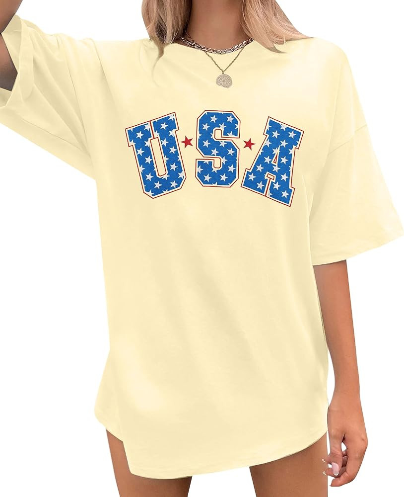4th of July Shirts USA Shirt: American Flag Shirt Women Oversized - Patriotic Tshirt - USA Stars ... | Amazon (US)