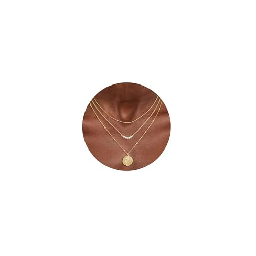 CHESKY 14K Gold Plated Layered Necklaces for Women,Dainty Stackable CZ Bar Disc Pendant Necklace Adjustable Layering Beads Box Chain Choker Necklace Gifts | Amazon (US)