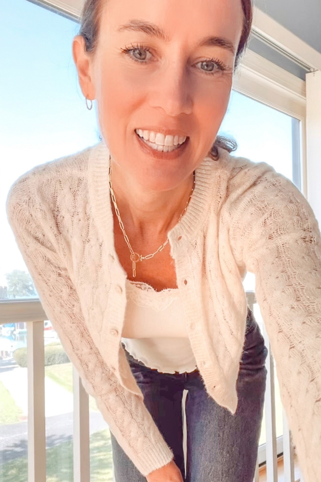 White lace knit cardigan with lace trim camisole 

#LTKFindsUnder50 #LTKOver40 #LTKHoliday