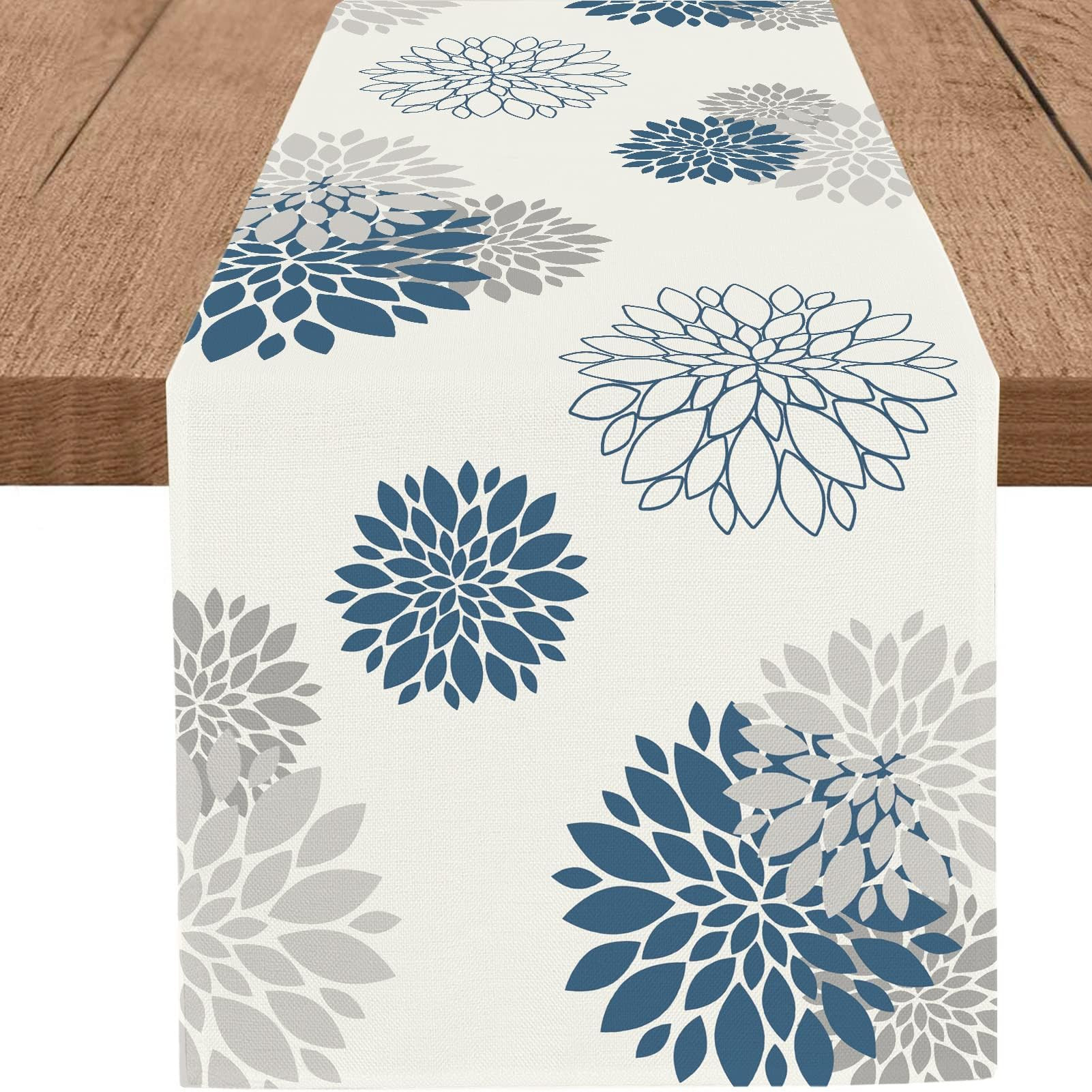 Blue Gray Table Runner Dahlia Pinnata Flower Beige Table Runners Modern Elegant Pompon Farmhouse ... | Amazon (US)