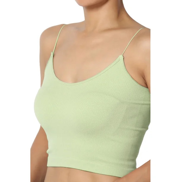 TheMogan Junior's Elastic Skinny Strap Ribbed Seamless Brami Crop Cami Cropped Bra Tank - Walmart... | Walmart (US)