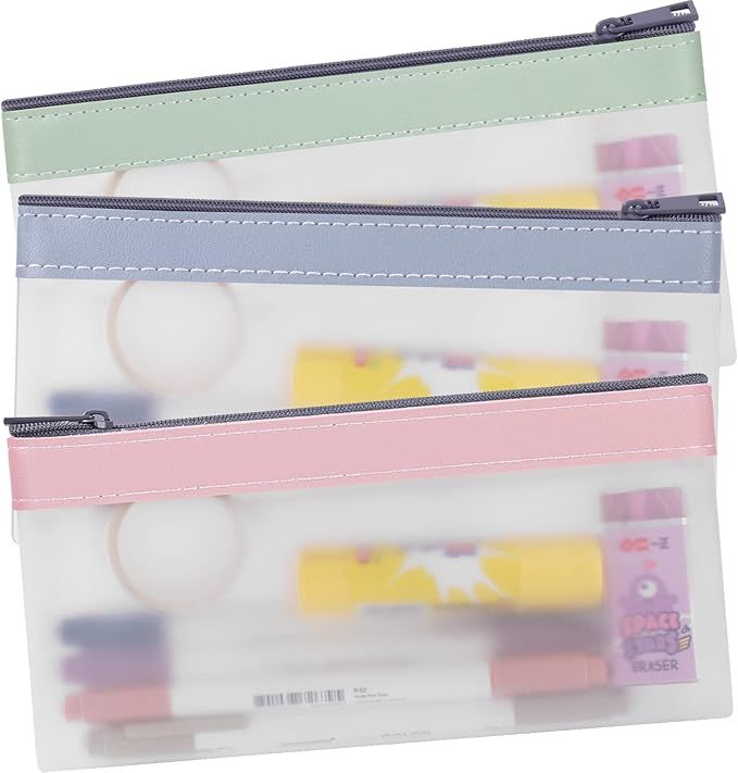 Boxgear 3 Pieces Clear Pencil Case Set for Girls and Boys, Pen Holder with Zipper for Kids, Teens... | Amazon (US)