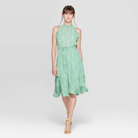 Women's Sleeveless Halter Neck A Line Dress - Who What Wear™ Green/White | Target