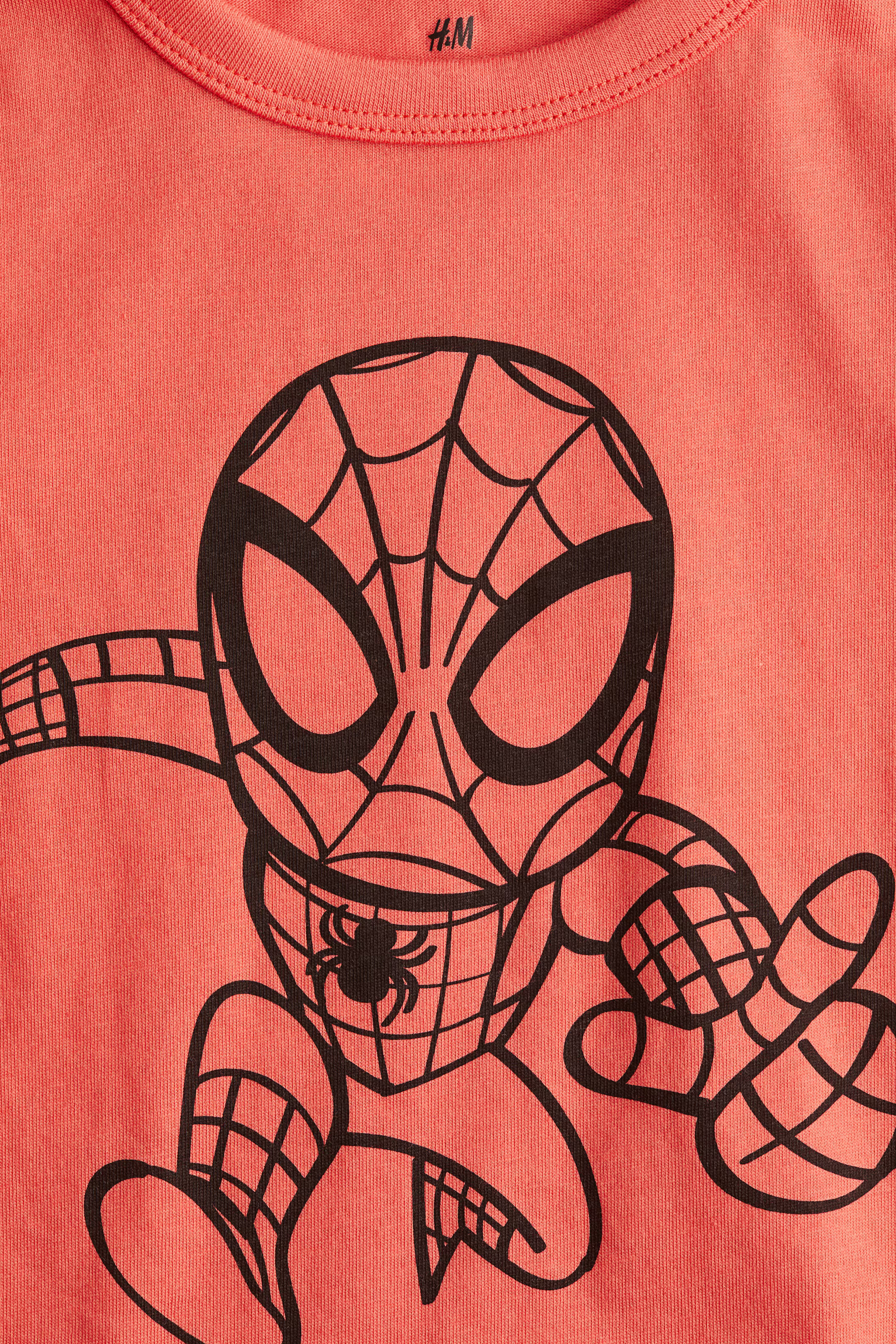 Printed Cotton T-shirt - Coral red/Spider-Man - Kids | H&M US | H&M (US + CA)