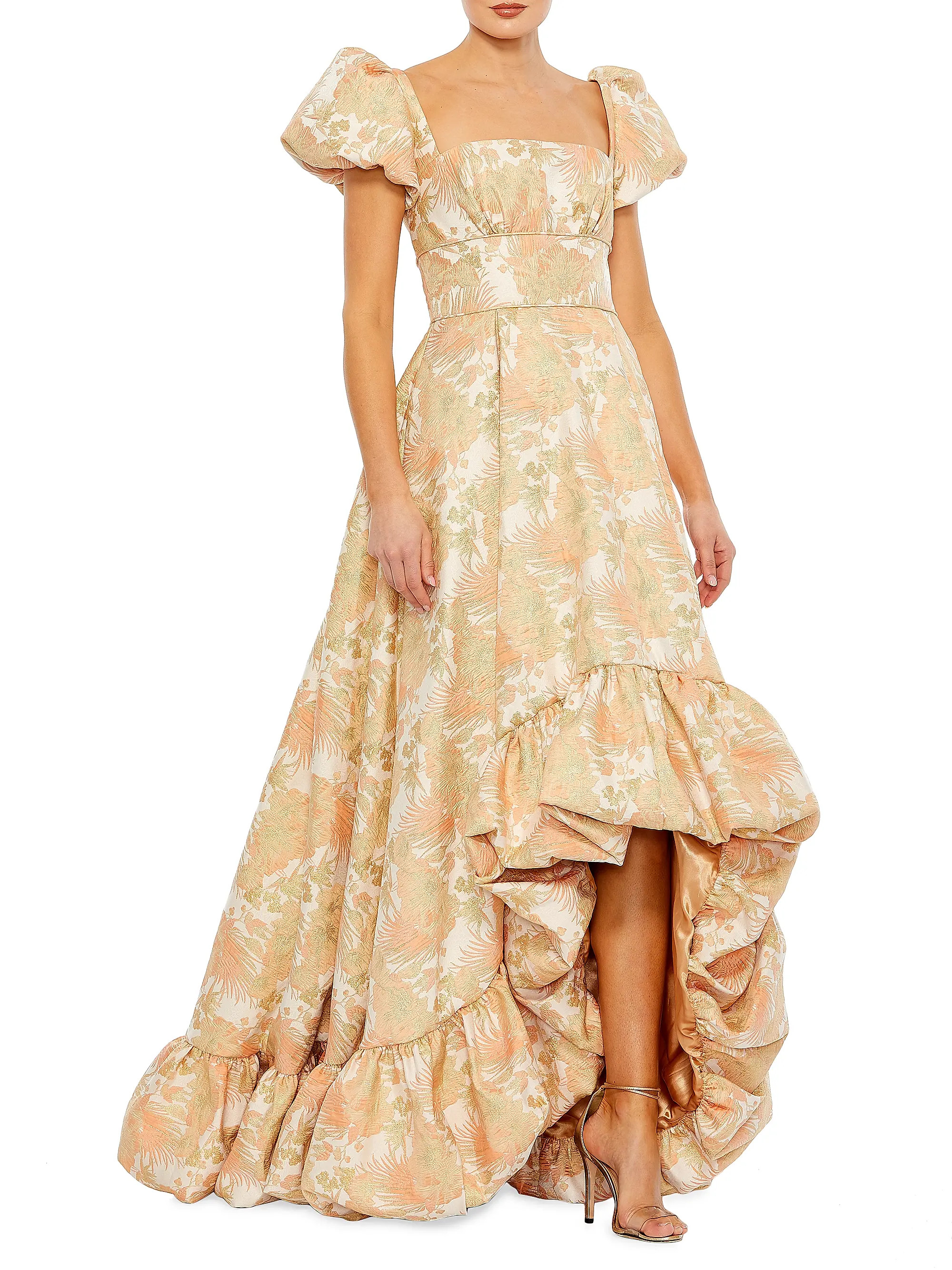 Puff-Sleeve High-Low Brocade Gown | Saks Fifth Avenue