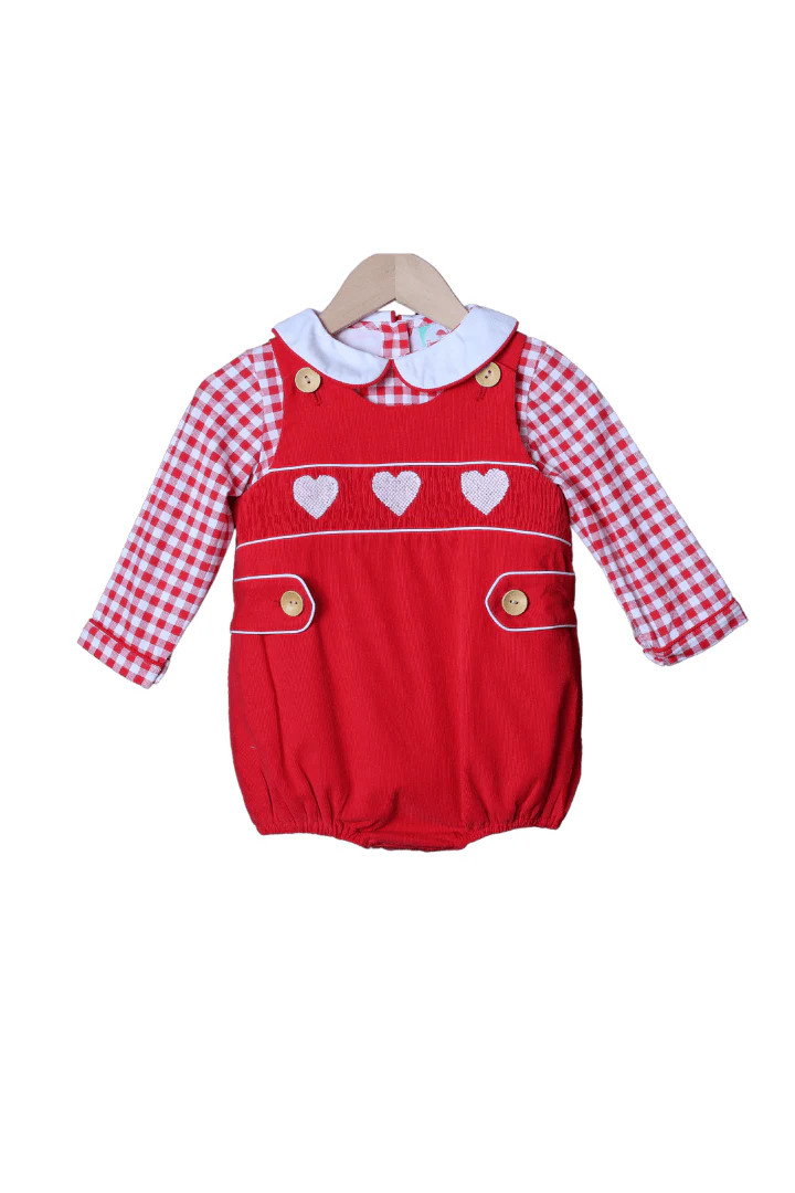 Smocked Heart Red Corduroy Bubble Set | The Smocked Flamingo