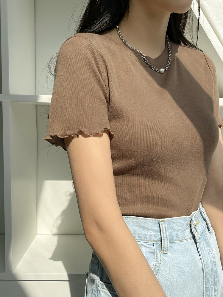 DAZY Lettuce Trim Ribbed Knit Tee Summer | SHEIN