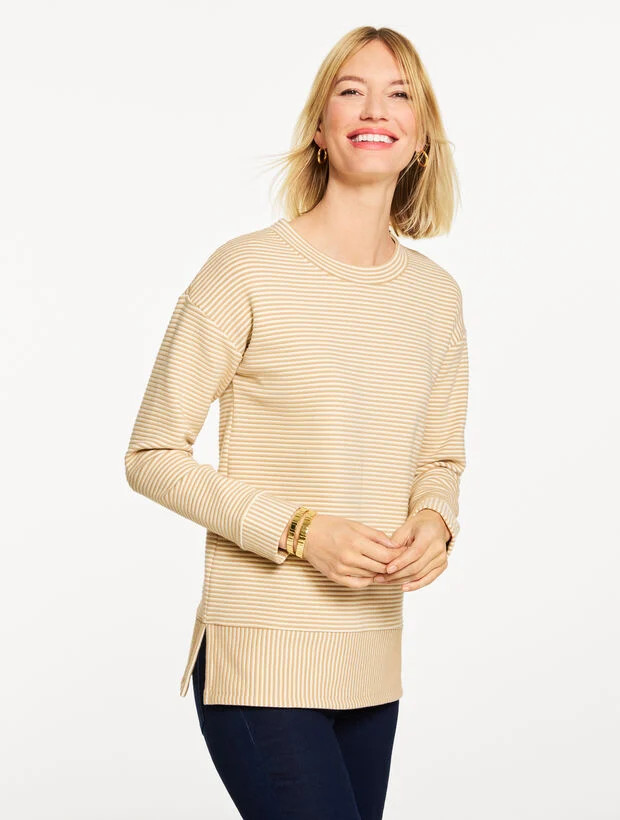 Ottoman Knit Crewneck Tunic Pullover - Soleil Stripe | Talbots