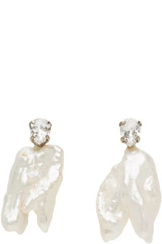 White Pearl Winged Earrings | SSENSE
