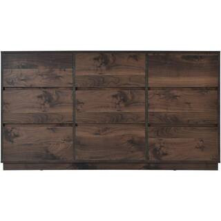Angel Sar Mid-Century Modern Dark Brown Wood 9-Drawer Dresser 59 in. W x 15.7 in. D x 31.4 in. H, Da | The Home Depot
