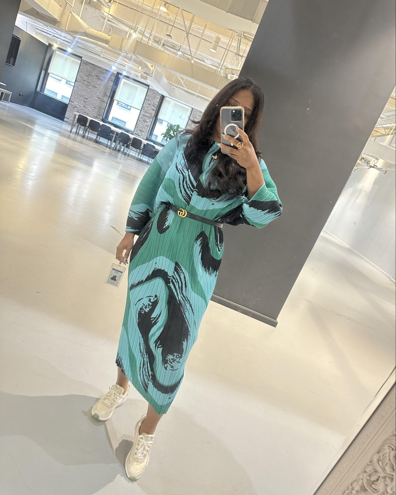 Fall outfits for work. I love this plisse dress, I pair it with my reversible Gucci belt and Nike waffle debut sneakers. #falloutfits

#LTKShoeCrush #LTKFallSale #LTKWorkwear