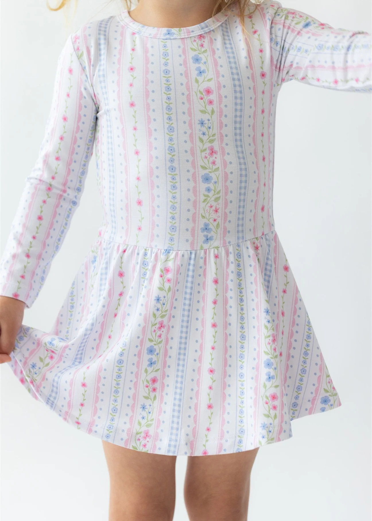 Garden Floral Long Sleeve Bodysuit Twirl Dress | Tiny Jams