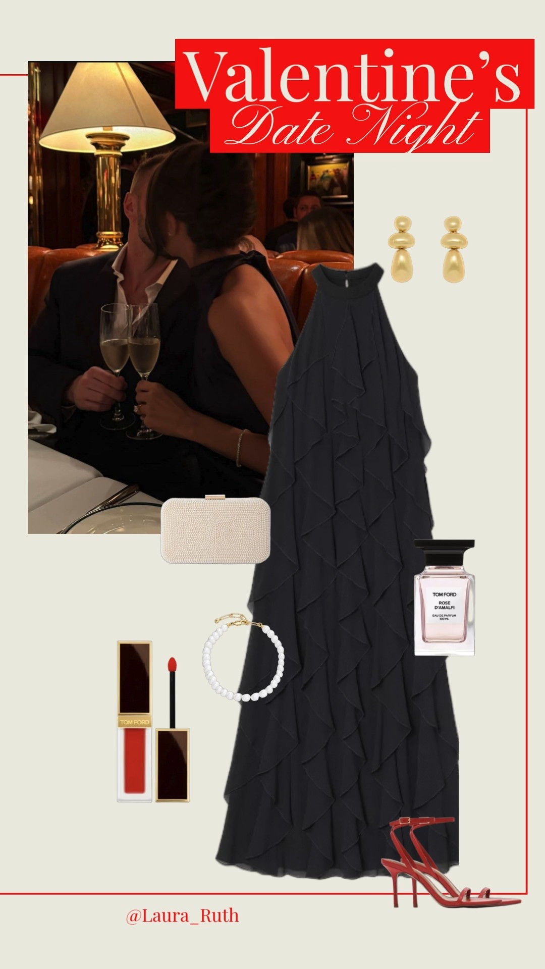 A timeless Valentine’s date night moment ♥️ flowing black halter dress, delicate pearls, a bold red heel, soft glam details, and a touch of Tom Ford for an effortlessly romantic evening. Date night outfits, valentines outfits women

#LTKluxury #LTKuk #LTKdatenight