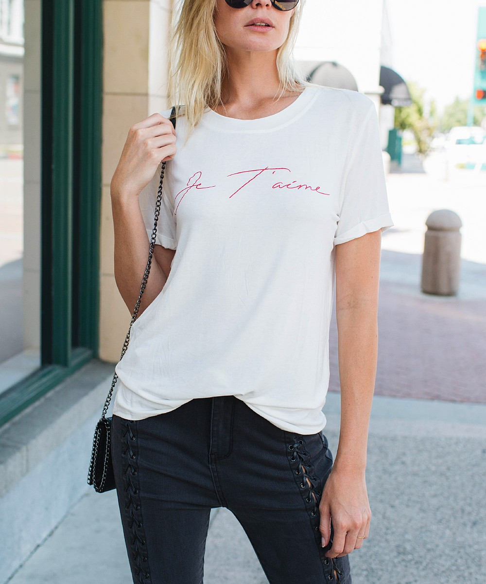 Amaryllis Women's Tee Shirts JE - White & Red 'Je T'aime' Tee - Women & Plus | Zulily
