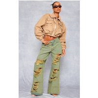 Vintage Wash Green Tint Distressed Extreme Wide Leg Jeans | PrettyLittleThing US
