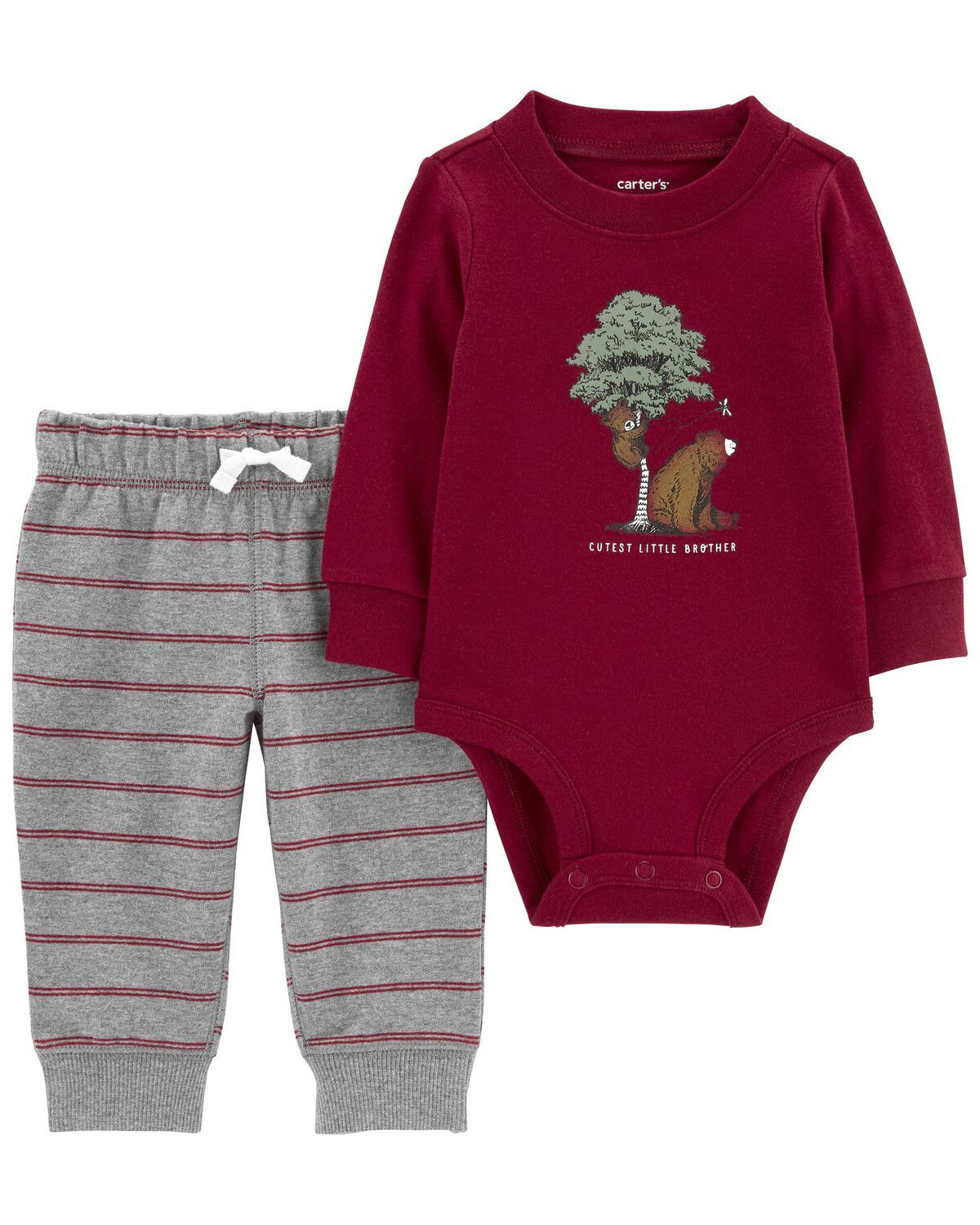 Burgundy/Grey Baby 2-Piece Little Brother Bodysuit Pant Set | carters.com | Carter's