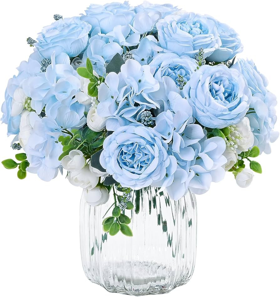 MARTINE MALL 2 Packs Peonies Artificial Flowers, Blue Artificial Peonies, Silk Peonies Flowers Fa... | Amazon (US)