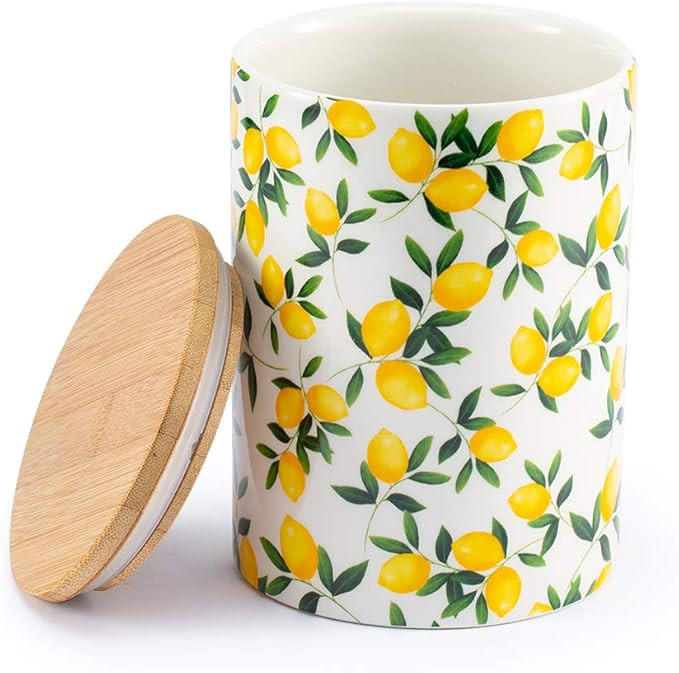 Food Storage Canisters,CosyLem Ceramic Farmhouse Country Bathroom Kitchen Container with Bamboo A... | Amazon (US)