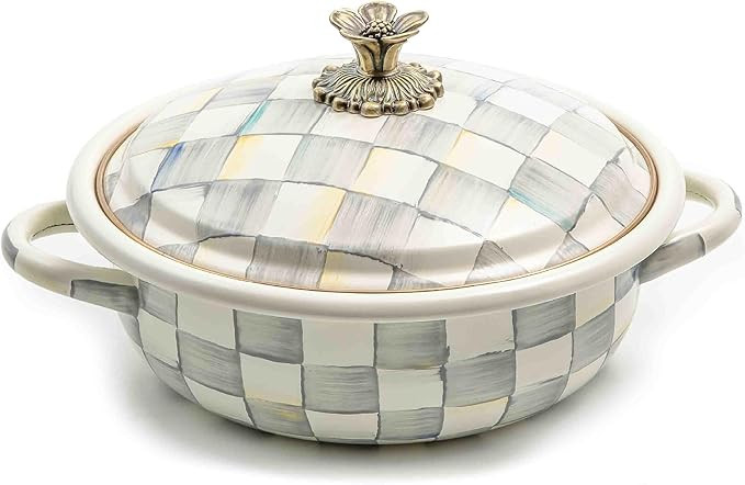 MACKENZIE-CHILDS Enamel Casserbole, Oven Baking Dish with Lid, Medium, Gray-and-White Sterling Ch... | Amazon (US)