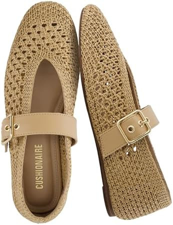 CUSHIONAIRE Gabby Woven Mary Jane Ballet Flats for Women, Comfortable Dressy Flat Shoes with Adju... | Amazon (US)