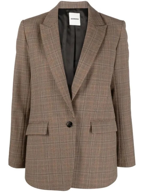 SANDRO Jada plaid-check single-breasted Blazer - Farfetch | Farfetch Global